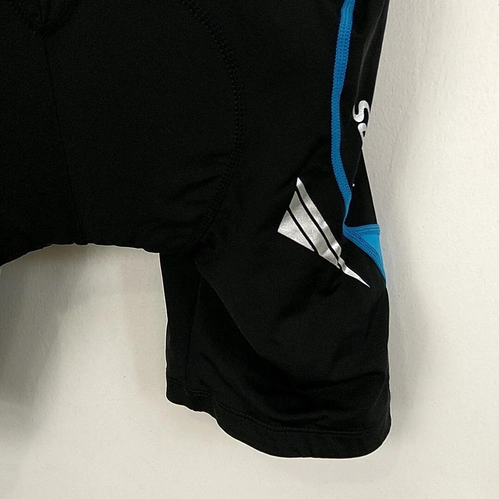 Santic Mens sz M Shorts Black Blue ColorBlock Elastic Waist Athletic Biker Short